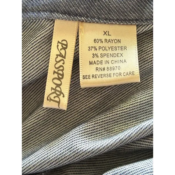 Passport Blue Button Down Tunic Shirt XL Long Sleeve Lightweight Rayon Blend - Image 5