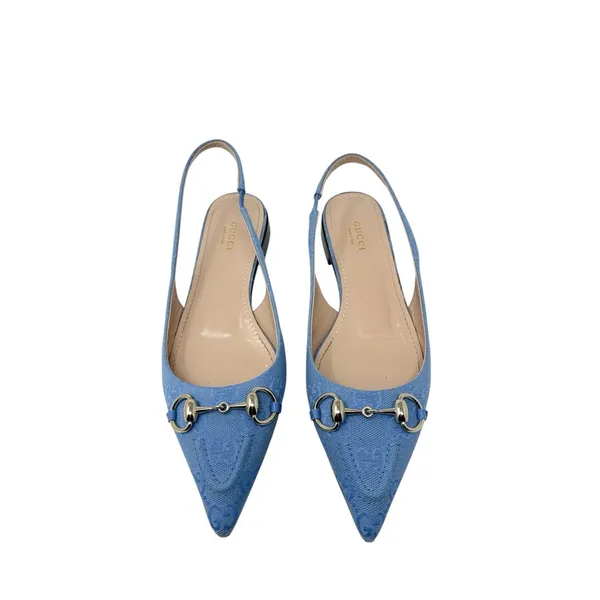 Gucci Erin Horsebit GG Canvas Slingback Blue Denim Ballet Flats Size 38 - Image 2