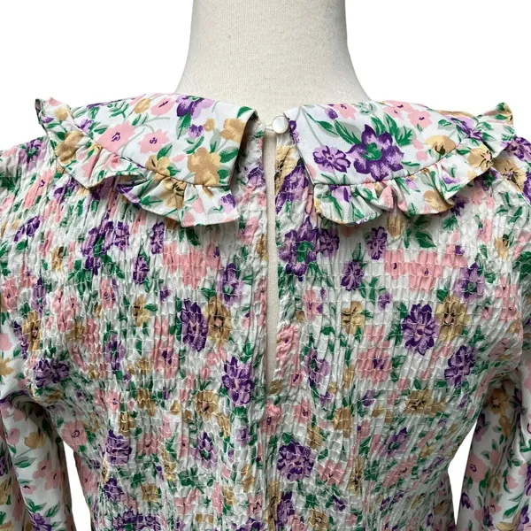 Pieces Maternity Smock‎ Top L Multicolor Floral Smocked Ruffle Collar Romantic - Image 7