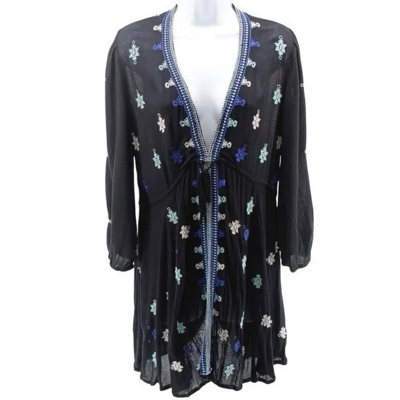 Free People Stargazer Floral Embroidered Gauze Boho Garden Mini Dress Dainty S - Image 3
