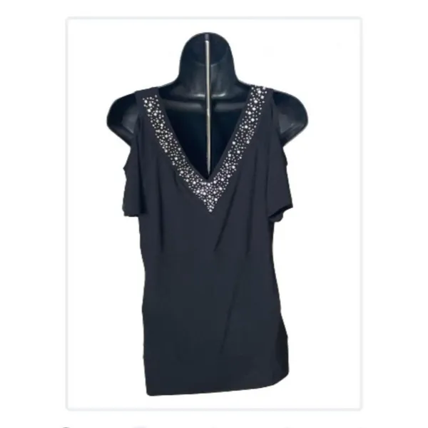 Forever 21 Black Rhinestone Cold Shoulder Top - Size L - Image 2