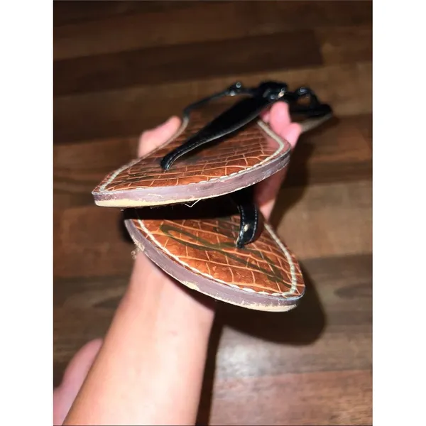 Sam Edelman Black T-Strap Sandals with Brown Croc Footbed 7.5 summer beach - Image 8