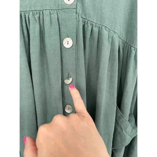 Vestique Babydoll Dress S Green Short Sleeve Button Front Pockets‎ Casual Boho - Image 3