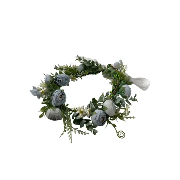 Dusty Blue Floral Crown Flower Halo Adjustable Ribbon Wedding Festival Boho‎ - Image 4