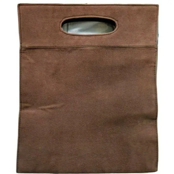 Handmade Vintage-Inspired Brown & Gold Brocade Handbag With Suede Accents Snap Closure & - Image 3
