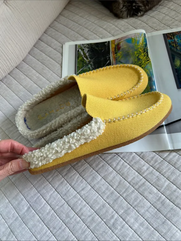 Rothy’s Scuff Sherpa lined wool mule Slippers in Popcorn yellow 8 washable - Image 8