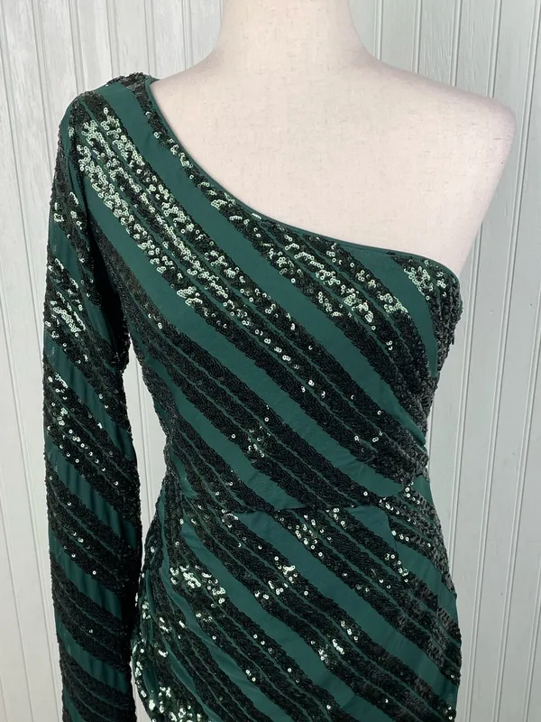 Lulus Rendezvous With You Emerald Green Sequin One-Shoulder Bodycon Dress Large - Image 5