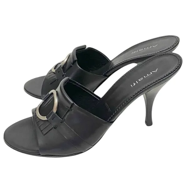Amalfi Black Italian Leather Fringe kitten-heel mules - Image 3