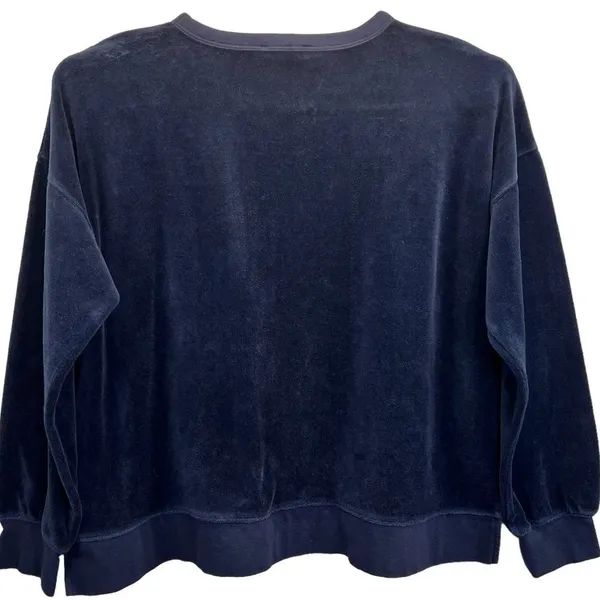 J.Crew Velour Crewneck Sweatshirt Navy Blue Drop‎ Shoulder Womens Size M - Image 4