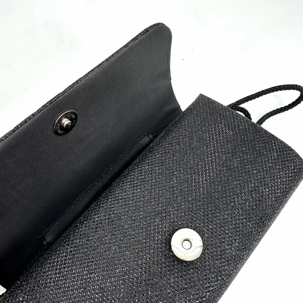 Clutch Purse Evening Bag Shoulder Strap Small Flap Black Shimmer Sparkle Prom - Image 4