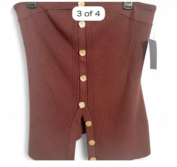 Zoe & Liv strapless ribbed button front top - Image 2