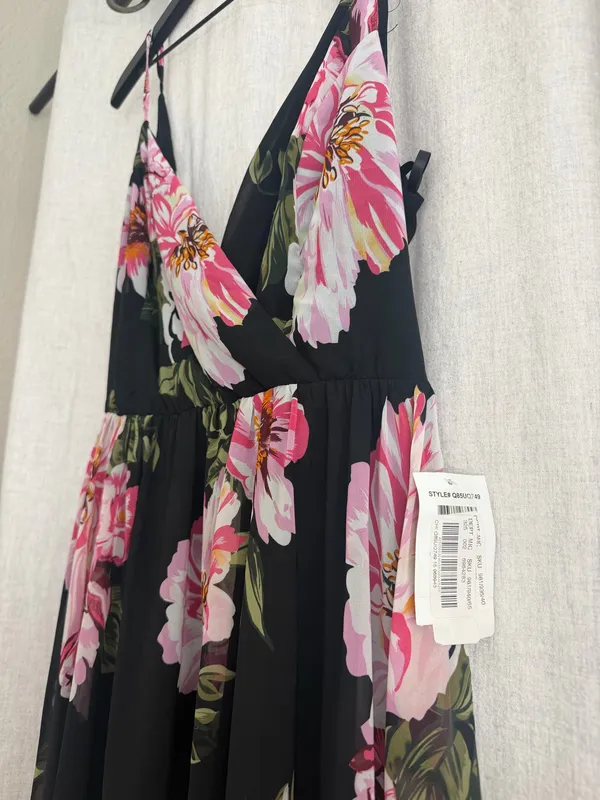 B Darlin Black Maxi Dress with Pink Floral Print - Image 3