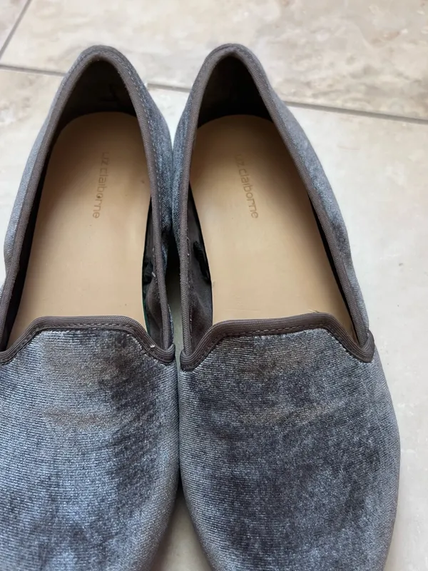Liz Claiborne Gray Velvet Smoking Loafers 90s Minimalist Flats Size 7.5 - Image 3