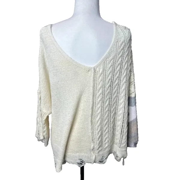 POL Oversized Dolman Sweater S Relaxed Lightweight‎ Patchwork Camo Distressed - Image 4