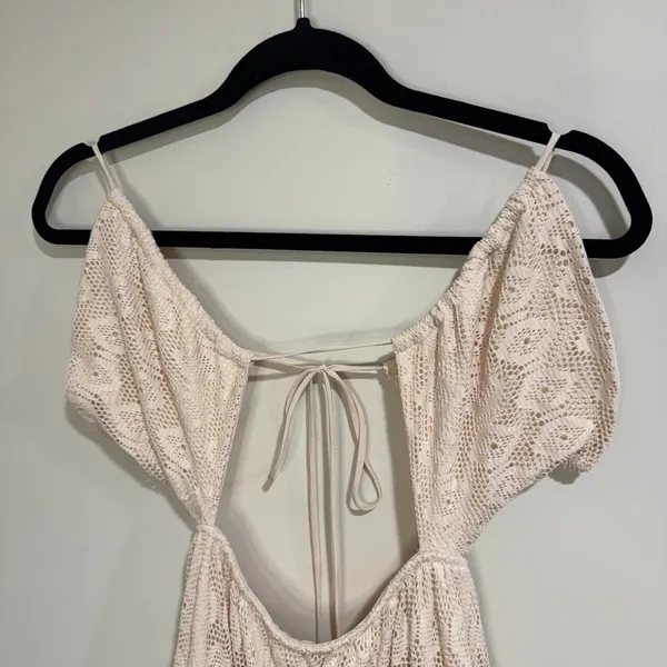 Indikah Womens Sexy Cream Lace Cut Out Tiered Midi Dress Flowy Size XS/Small - Image 8