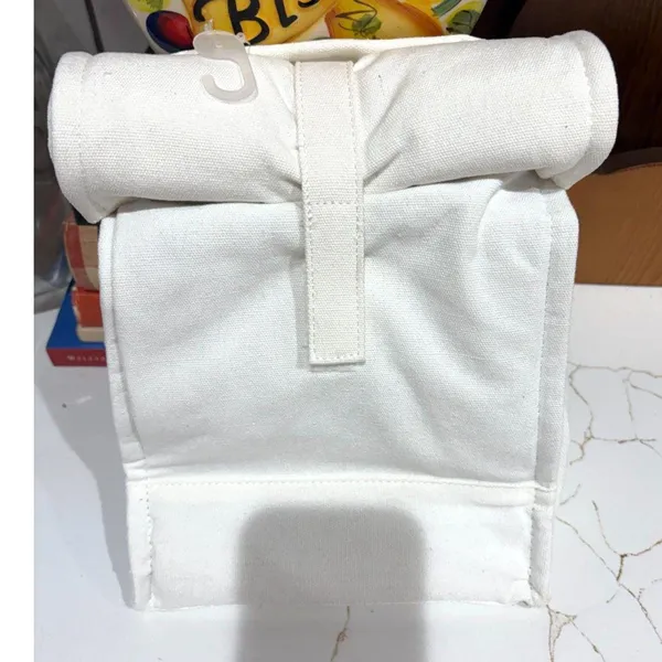 Figmint Insulated Lunch Tote White Canvas Minimalist Bag New Fold Over Closure - Image 4