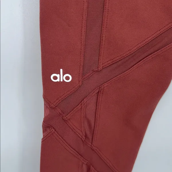 Alo Yoga High Waist Sculpt Mesh Leggings Rust Brown Size M - Image 6