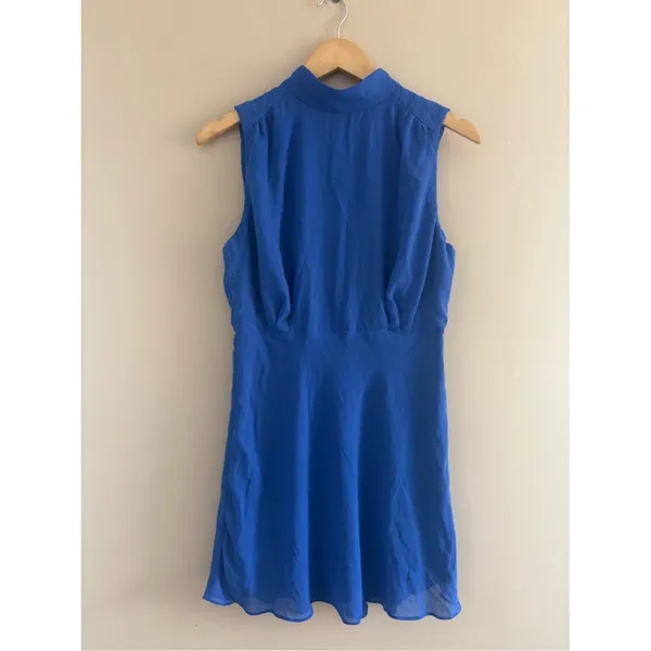 Lulus Classic Elegance Blue Chiffon Sleeveless Mock Neck Mini Dress Size Medium - Image 4