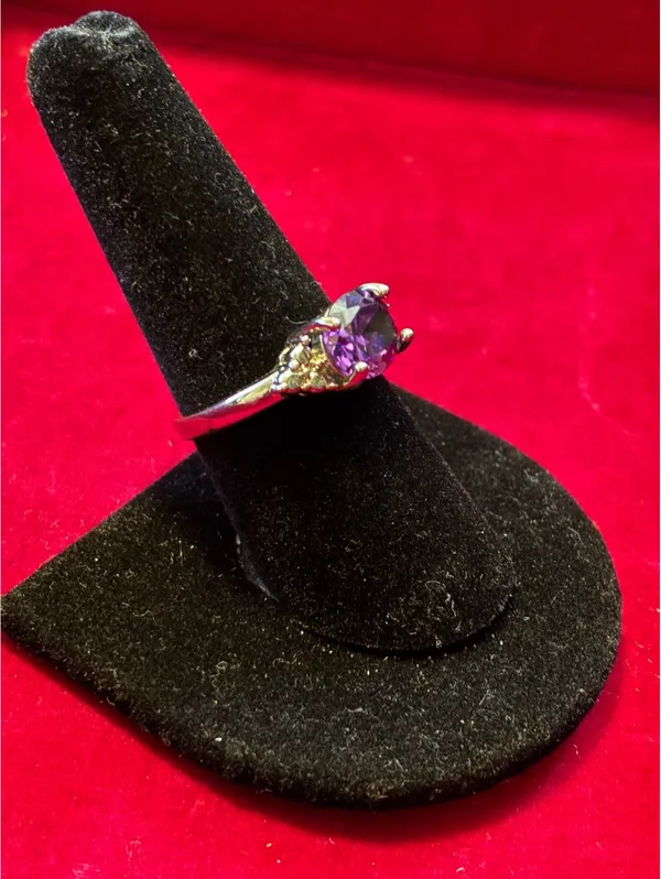 Vintage-Style Oval Purple Amethyst Glass Ring Sz 8 - Image 2