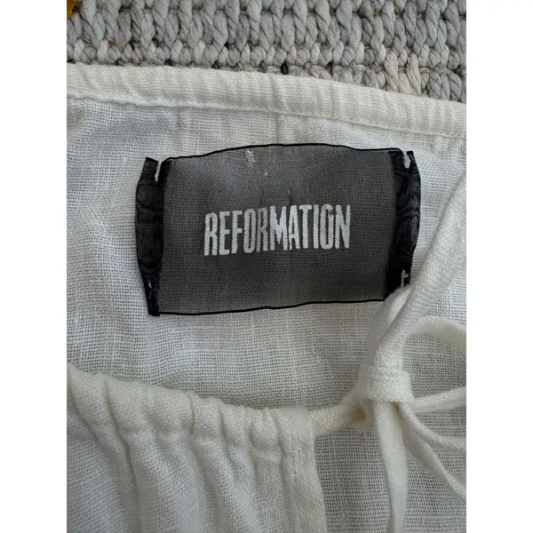 Reformation White 100% Linen Pineapple Embroidered Tunic Top Small Beach Coverup - Image 5