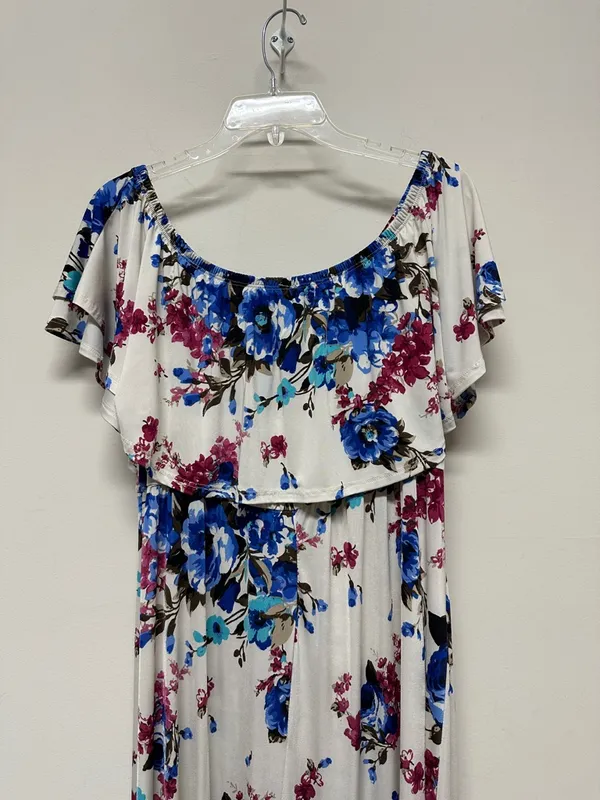White with bright Blue & Pink Floral On or Off the Shoulder Maxi Dress size 3XL - Image 4
