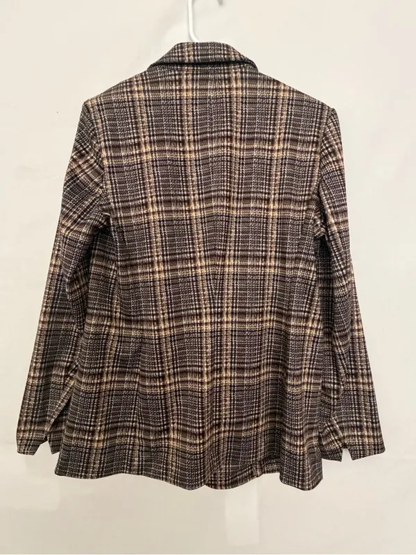Anne Klein Women Plaid Single Button Knit Blazer Faux Leather Trim Size M(A899) - Image 8