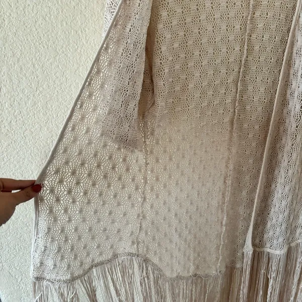 Liberty Love Cardigan Size S Cream Crochet Fringe Boho Open Front Cover‎ Up - Image 5