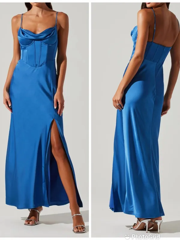 ASTR the Label Cannes Blue Satin Corset Maxi Dress Medium Wedding Guest Bustier - Image 3