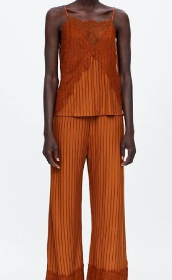 ZARA Orange and black lace striped spaghetti strap top never worn - Image 2