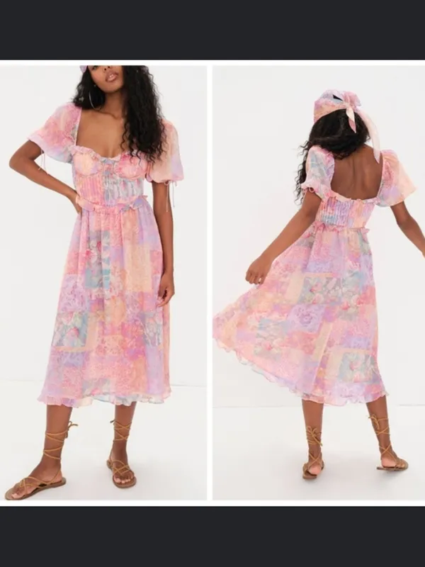 For Love & Lemons Pastel Patchwork Midi Dress - Pink, Lavender, Peach - Image 2
