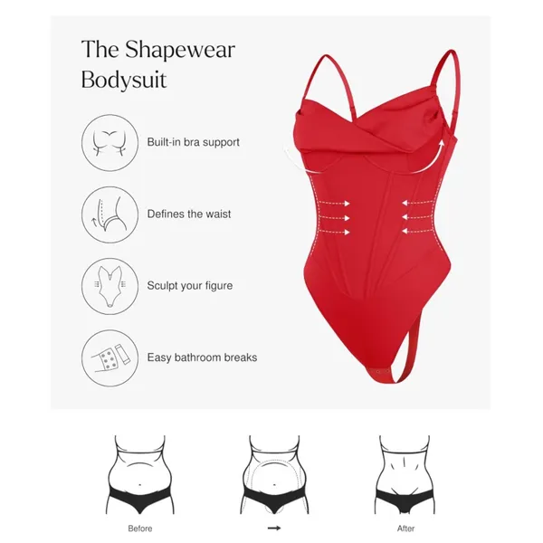 NWT Popilush Red Corset Cowl Neck Tummy Control Thong Bodysuit Shapewear Large - Image 2