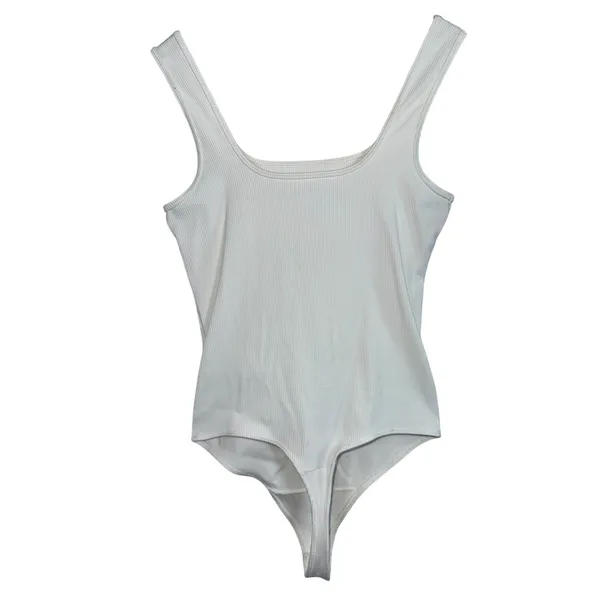 Abercrombie & Fitch Soft AF White Ribbed Knit Shapewear Bodysuit Top Womens Sz M - Image 2