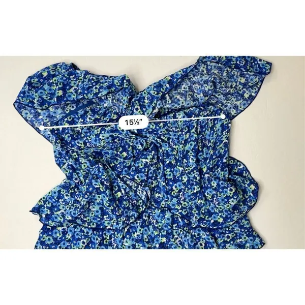 Zara Tiered Blue Floral Off the Shoulder Jumpsuit Romper MEDIUM Preppy‎ Ruffles - Image 7
