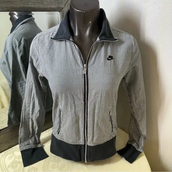 Vintage 90’s Nike Black and White Bomber Jacket with Stand-Up Collar - Image 2