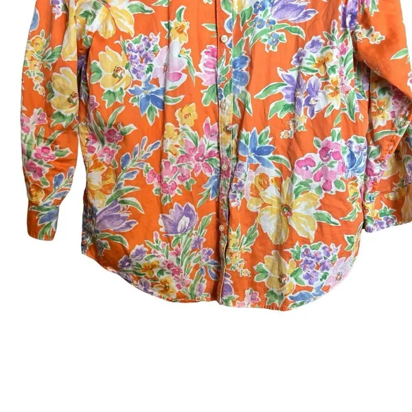 Lauren Ralph Lauren Top Womens Large Multicolor Floral Bright Button Up Blouse - Image 4