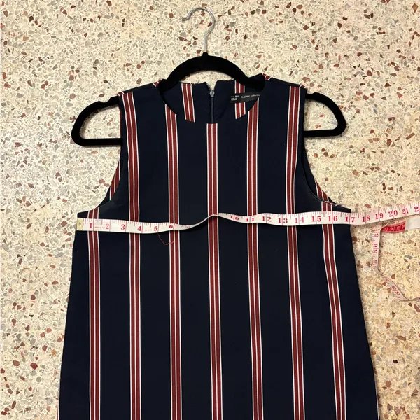 Zara Navy Red Stripe Thick Shift Dress Ruffle Hem m - Image 7