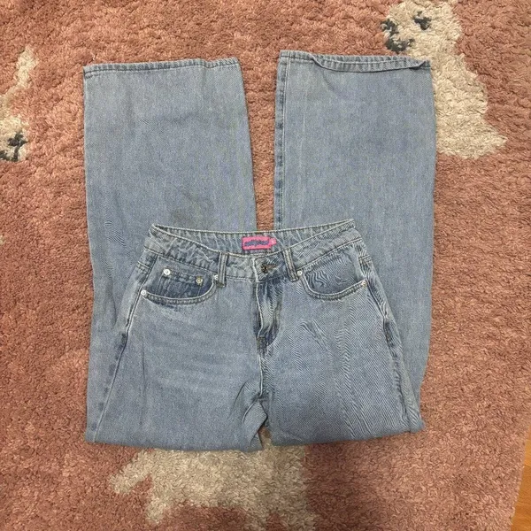 Y2K Edikted Jeans Womens XS Flare Wide Leg Bootcut Mid Rise Light Denim Wash - Image 2