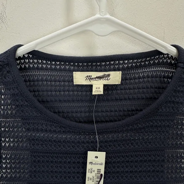 Madewell Crochet Knit Cutaway Tank Cropped Cotton Blend Ink Blue XS NWT - Image 4