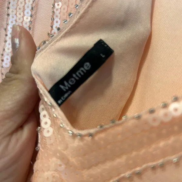 Elegant Peach Evening Gown Pink Size L - Image 10