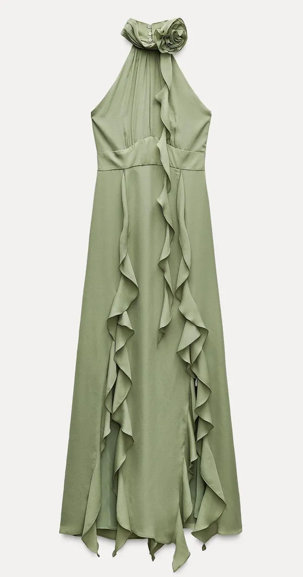 Zara dress maxi bohemian ruffled halter floral scarf wedding evening party - Image 14