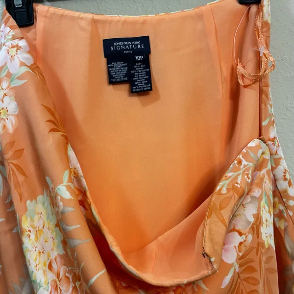 Jones New York Flowy Orange Silk Floral Ruffle Tiered Mini Skirt Size 10 Petite - Image 3