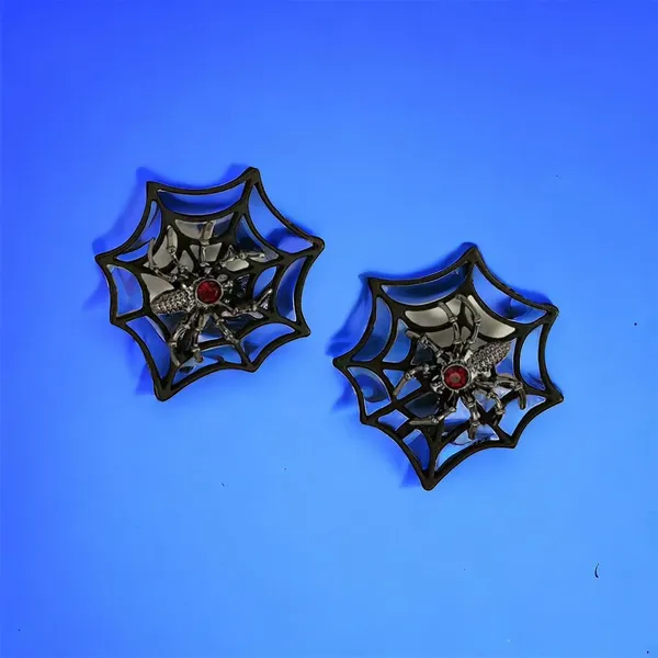 Gorgeous Retro Gothic Spider Web Stud Earrings with Ruby Color Decor Faux Fashio - Image 5