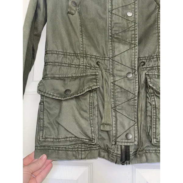 Y2K Hollister Green Military Utility Jacket L Indie Sleaze Arm Patch - Image 7