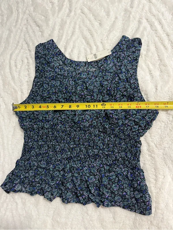 Anthropologie Smocked Chiffon Tank Top NWT Large Floral Peplum Blouse - Image 9