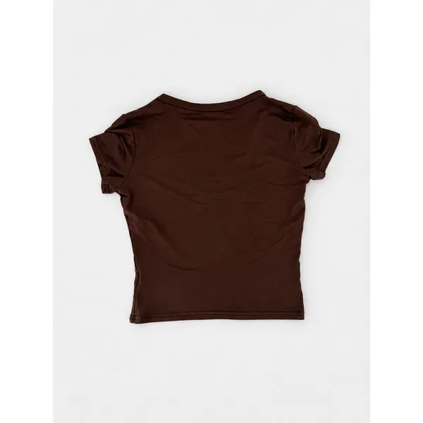 SheIn Women’s Brown V Neck Short Sleeve T Shirt Fitted Basic Tee Casual Y2K Size Small - Image 2