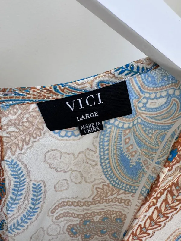 Vici Paisley Short Flutter Sleeve Top in Cream, Blue & Tan - Image 9