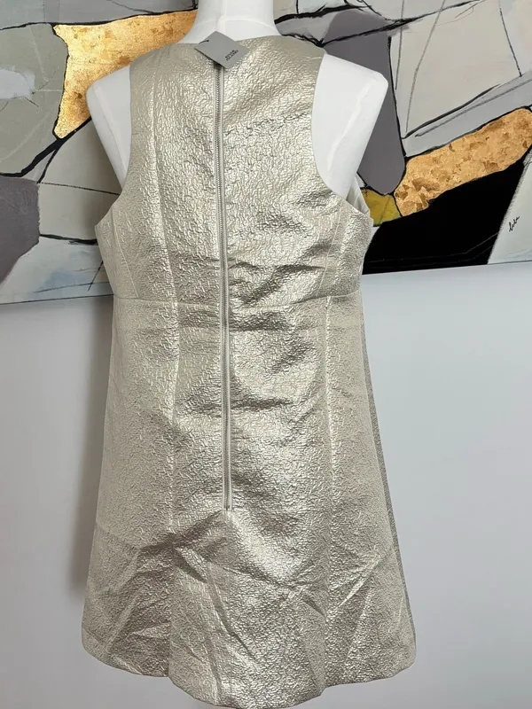 River Island Metallic Gold Textured Mini Dress - Image 2