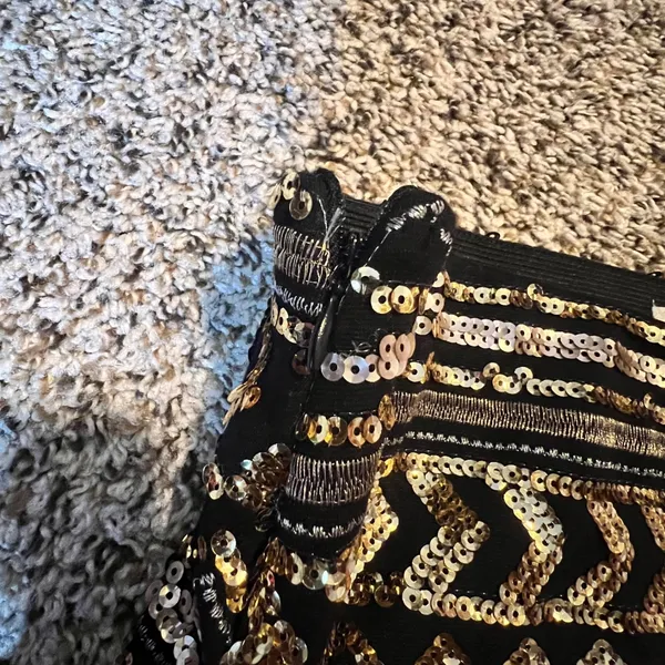 GB Womens‎ Black Gold Silver Sequin Geometric Chevron Wrap Mini Skirt Medium - Image 6