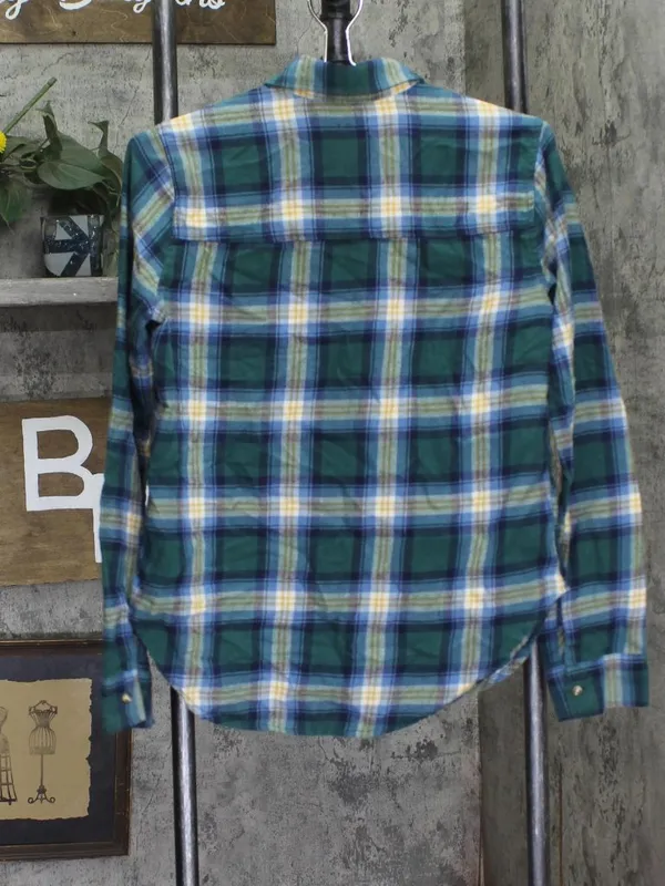 Hollister Womens Flannel Long Sleeve Button Up Shirt Blue / Green S - Image 2