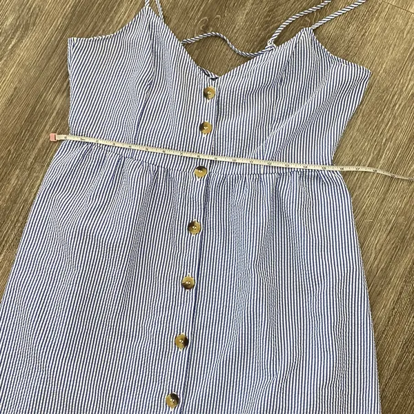 H&M button front midi dress striped blue white coastal sundress 10 large - Image 10